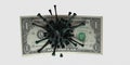 Virus destroying US Dollar 3D Illustration