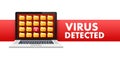 Virus detected, alert message. Cyberattack. Emergency alert. Vector stock illustration. Royalty Free Stock Photo