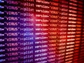 Virus detected, alert message. Scanning and identifying computer virus inside binary code listing Royalty Free Stock Photo