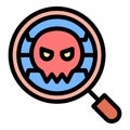Virus detection icon in flat line style representing cybersecurity threat identification and malware protection ideal for