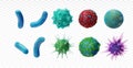 Virus disease. Abstract background virus. Set virus. Virus icon set. Infection flu, pneumonia.Bacteria, microbes fungi Royalty Free Stock Photo