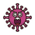 Virus emoticon, covid-19 emoji character infection, face surprise flat cartoon style