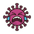 Virus emoticon, covid-19 emoji character infection, face tears flat cartoon style