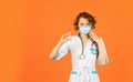 Virus epidemic outbreak. immunity vaccination. nurse wear respirator mask. Physician giving vaccine. HPV concept. Doctor Royalty Free Stock Photo