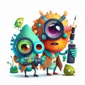 Virus Explorers, a team of scientists who venture deep into body to study viruses up close. cute children creature, AI