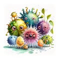 Virus Family, a delightful group of microbes with unique personalities and talents. cute children creature, AI