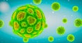 Virus floating freely in cell medium viral infection epidemic pandemic flu hepatitis HIV virus colorful