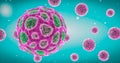 Virus floating freely in cell medium viral infection epidemic pandemic flu hepatitis HIV virus colorful