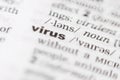 Virus - Focused close up view of a printed word Royalty Free Stock Photo