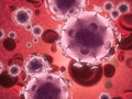 Virus, germ and molecule with abstract, render or illustration of blood cells. Immune system, micro biology and sick for