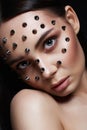Virus girl. beautiful girl with spikes on her Face Royalty Free Stock Photo