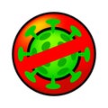 Virus Green Icon In Circle Red Forbidden Sign Isolated On White, Virus Symbol In Forbidden Warning No Or Stop And Ban, Virus