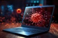 Virus has hacked into the computer system. Security breached from cyberattack spyware, malware. Generative AI