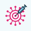 Syringe with covid vaccine hits in the virus. Royalty Free Stock Photo