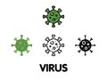 Virus icon 4 style included outline , flat, color line and solid icon on withe background, Bacteria symbol Royalty Free Stock Photo