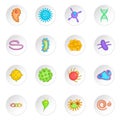 Virus icons set in cartoon style