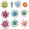 Virus icons set isolated on transparent background. Bacteria, microbe, microbe, virus cells illustration Royalty Free Stock Photo