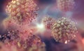 Virus inside cell. Replication and mutation of viruses. Macro 3D illustration.