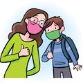 Mother and son with epidemiological masks
