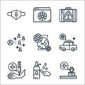 virus line icons. linear set. quality vector line set such as call center, washing hand, syringes, taxi, virus, coronavirus, Royalty Free Stock Photo