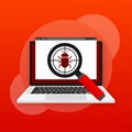 Virus loupe. Searching virus. Microbe icon. Cyber secure.