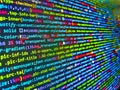 Virus malware concept. Javascript code in bracket software. Code of javascript language on white background. Programmer occupation Royalty Free Stock Photo