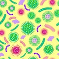 Virus, microbes, bacteria, seamless biological pattern.