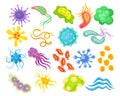 Virus and Microbes of Different Shape with Flagella Big Vector Set