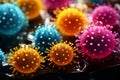 Virus molecule microscope bacteria microbiology science study analyzing disease microorganism cell nucleus pathogen