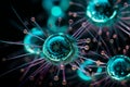 Virus molecule microscope bacteria microbiology science study analyzing disease microorganism cell nucleus pathogen