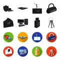 Virus, monitor, display, screen .Hackers and hacking set collection icons in black,flet style vector symbol stock