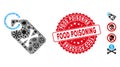 Viral Mosaic Death Bones Tag Icon with Grunge Round Food Poisoning Seal