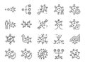 Virus mutation line icon set. Included icons as mutating, evolution, spread, coronavirus, Covid-19 and more.