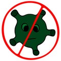 The virus is not allowed to enter. Stop. Bacterium, microbe, pathogen. Vector illustration. Coronavirus on an isolated background.