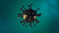 Virus outbreak concept. 3d render pandemic virus cell floating over light green background. Royalty Free Stock Photo