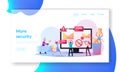 Virus, Piracy, Hacking and Security, E-mail Protection Landing Page Template. Tiny Characters at Huge Computer with Spam Royalty Free Stock Photo