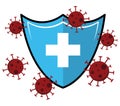 Virus Protection. Stop Coronavirus. Fight Virus. Hygienic Shield Protecting For Virus. Immune System. Cartoon Illustration