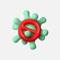 Virus realistic 3d design with red stop symbol. Influenza virus and coronavirus, h1n1, monkeypox cell bacterium. Vector Royalty Free Stock Photo