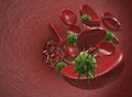 3D Render of virus in Red Blood Cells. Royalty Free Stock Photo