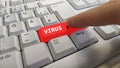 Virus on Red button of a keyboard Royalty Free Stock Photo