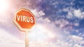Virus on red traffic road stop sign