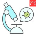 Virus research color line icon, HIV and coronavirus, microscope sign vector graphics, editable stroke filled outline