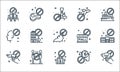 virus restrictions line icons. linear set. quality vector line set such as mask, church, no touch, no traveling, no handshake,