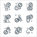 virus restrictions line icons. linear set. quality vector line set such as no touch, no traveling, no touch, tomb, snakes, old man