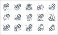virus restrictions line icons. linear set. quality vector line set such as no touch, no group, no travelling, travelling, touch,