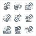 Virus restrictions line icons. linear set. quality vector line set such as no touch, restricted area, no visiting, quarantine,