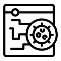 Virus scanner detecting malware on microchip icon