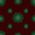 Virus seamless pattern, bacterium of green color. On a scarlet background. Vector abstraction. COVID-19.