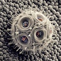 Virus seen under a electron microscope. Generative Ai