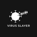 VIRUS SLAYER LOGO TEMPLATE, WITH VIRUS AND VACCINE INJECTION ILLUSTRATION